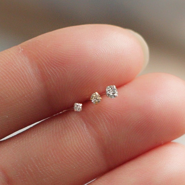 Teeny tiny micro crystal diamond stud, dainty earring