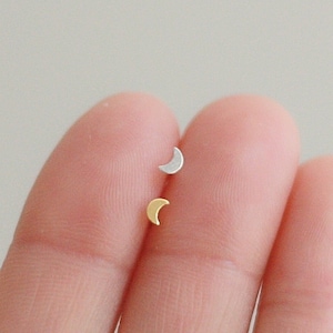 Teeny tiny moon earrings / moon nose studs image 1
