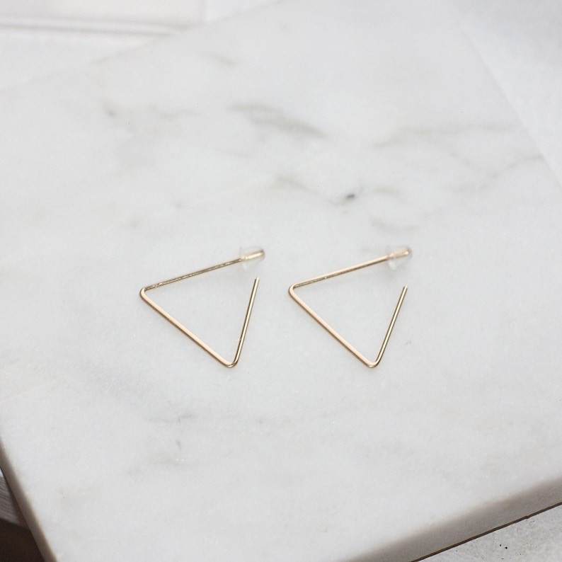 Triangle wire earrings, geometric, minimal earrings image 1