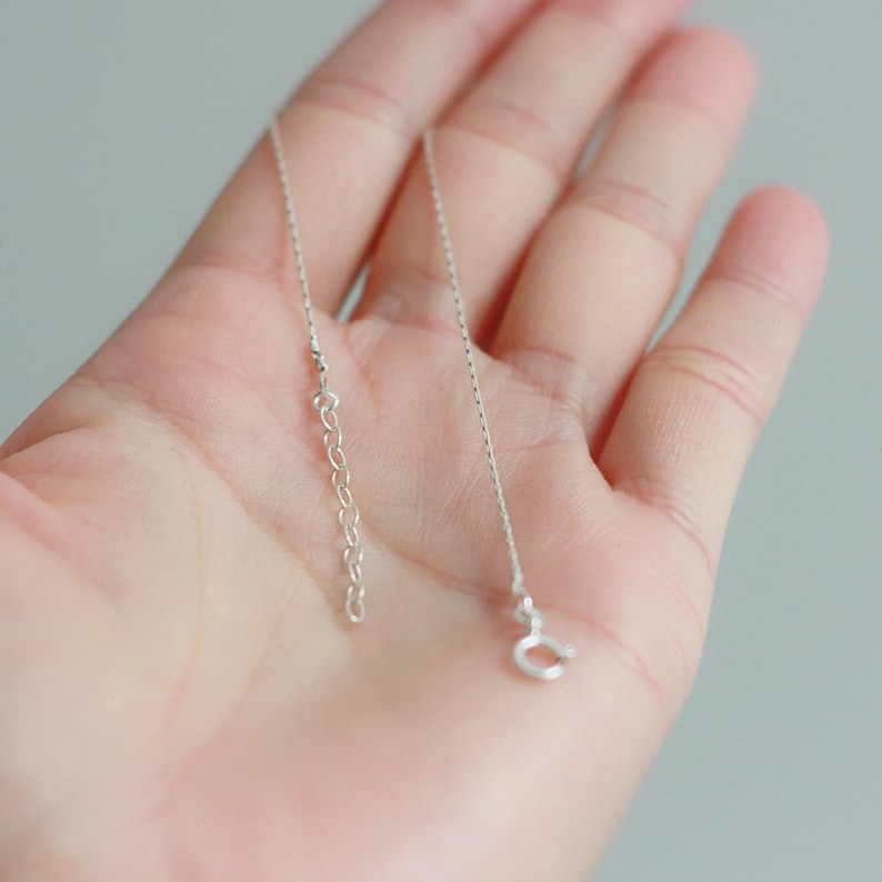 May include: A silver chain necklace with a lobster clasp closure.