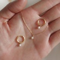 SET necklace + hoops: Dainty tiny pearl earrings necklace product logo