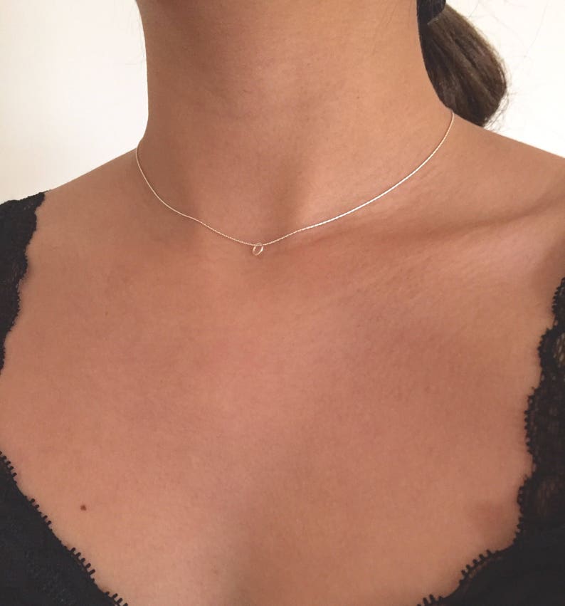 Super feine zierliche Choker mit kleinem Kreis, Sterling Silber Kette Bild 2