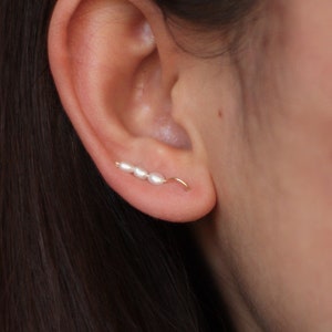 Dainty tiny pearl ear climber, pearl earrings