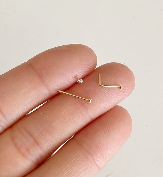 Teeny tiny micro crystal diamond nose stud, L Shaped nose piercing