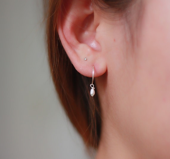 Tiny Baby Pearl Hoop Earrings Dainty Earrings Etsy