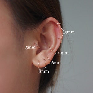 Huggie hoop earrings, Small Hoop Earrings, Sleeper Earrings, Helix Hoop, Cartilage Hoop, Tragus Hoop, 5mm 6mm 7mm 8mm 10mm 12mm zdjęcie 1