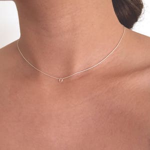 Super fine dainty choker with tiny circle, sterling silver necklace