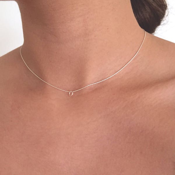 Super feine zierliche Choker mit kleinem Kreis, Sterling Silber Kette