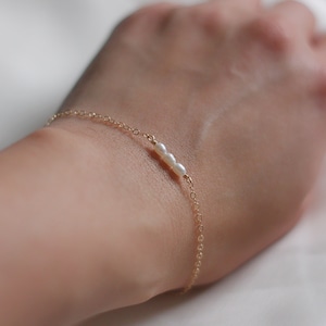 Dainty gold tiny oval pearl bracelet 1 2 3 rice pearls image 10