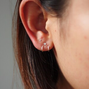 Double open hoop diamond earrings claw diamond ear jacket image 2