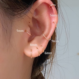 Small sleeper Hoop Earrings, Silver Hoop, Helix Hoop, Cartilage Hoop, Tragus Hoop, 5mm 6mm 7mm 8mm 9mm 10mm 12mm image 4