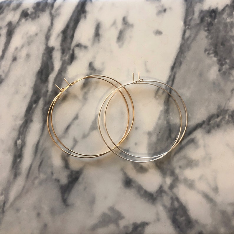 Thin hoop earrings, 14k gold filled, sterling silver hoops image 6