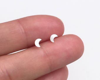 Tiny moon earrings/ nose studs, sterling silver