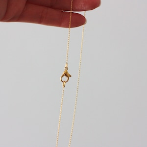 May include: A gold chain necklace with a lobster clasp closure.
