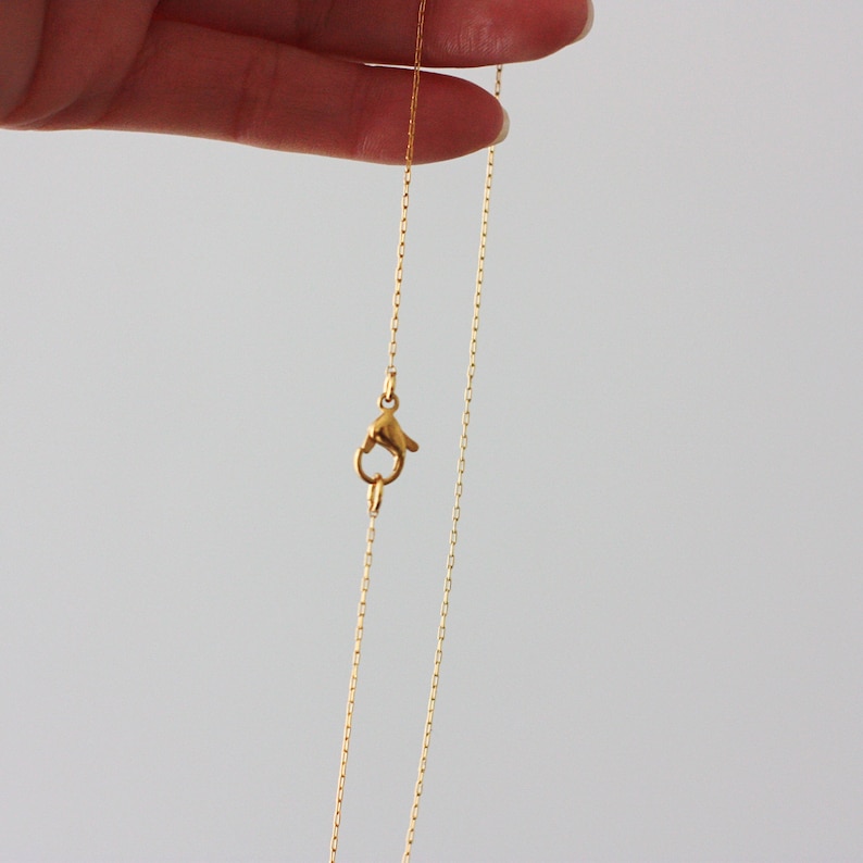 May include: A gold chain necklace with a lobster clasp closure.