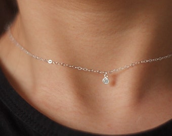 Minimalist cz necklace - Dainty tiny zirconia necklace