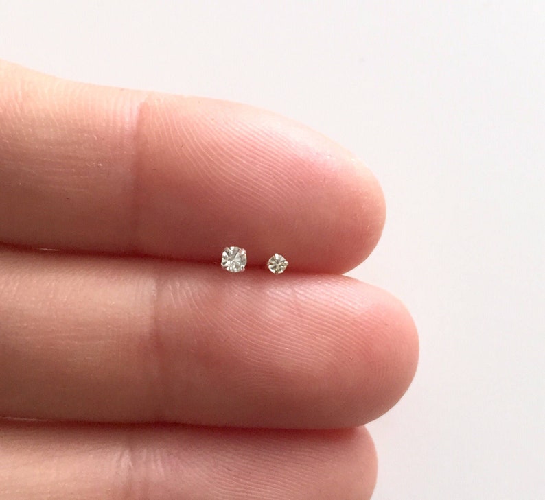 Super tiny micro diamond earring nose stud 1.2mm 1.7mm 2.2mm Dainty gold silver crystal stud image 1