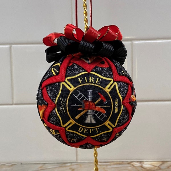 Firefighter Quilted Ornament, Firefighter Ornament, Firefigher Shield