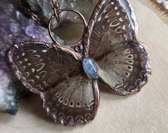 Copper Electroformed Butterfly Necklace - Real Lacewing Butterfly Wings - Moonstone- Witchy Whimsigoth Oddity Jewelry
