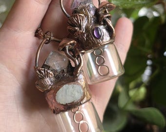 Mini Copper Bubble Jar Necklace- Crystal Bubble Wand-Fairycore Bubble Container-Portable Mini Bubbles - Amethyst, Moonstone