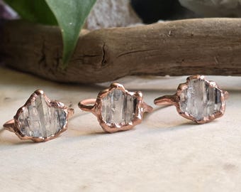 Raw Quartz Crystal Rings - Minimalist Copper Electroformed Jewelry - US Size 8, 8.5, 10