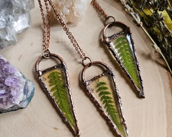 Fern Leaf Pendant - Copper Electroformed - Botanical Resin Jewelry - Real Bracken Fern Leaf