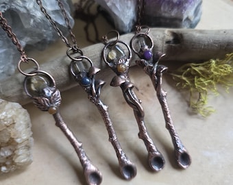 Copper Electroformed Mini Fairy Spoon Necklace - Whimsical Jewelry - Crystal Pendant - Fairycore Inspired Jewelry