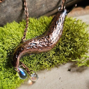 Copper Slug Necklace Hand Sculpted Bug Jewelry Goblincore Accessories-Electroformed Snail Pendant Rustic Nature-Inspired Jewelry image 3