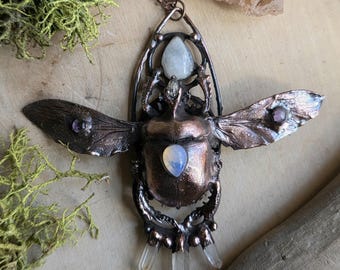 Copper Electroformed Beetle Pendant - Real Preserved  Dung Beetle - Insect Necklace - Oddity Bug  Jewelry - Witchy Statement Necklace -