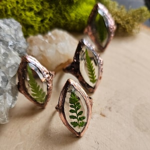 Copper Fern Ring - Real Fern Leaves in Resin - Electroformed Bohemian Rustic Nature-Inspired Rings