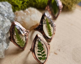 Copper Fern Ring - Real Fern Leaves in Resin - Electroformed Bohemian Rustic Nature-Inspired Rings