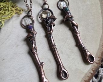 Copper Electroformed Mini Fairy Spoon Necklace - Whimsical Jewelry - Crystal Pendant - Fairycore Inspired Jewelry