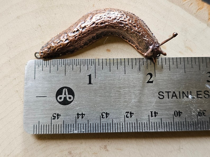 Copper Slug Necklace Hand Sculpted Bug Jewelry Goblincore Accessories-Electroformed Snail Pendant Rustic Nature-Inspired Jewelry image 9