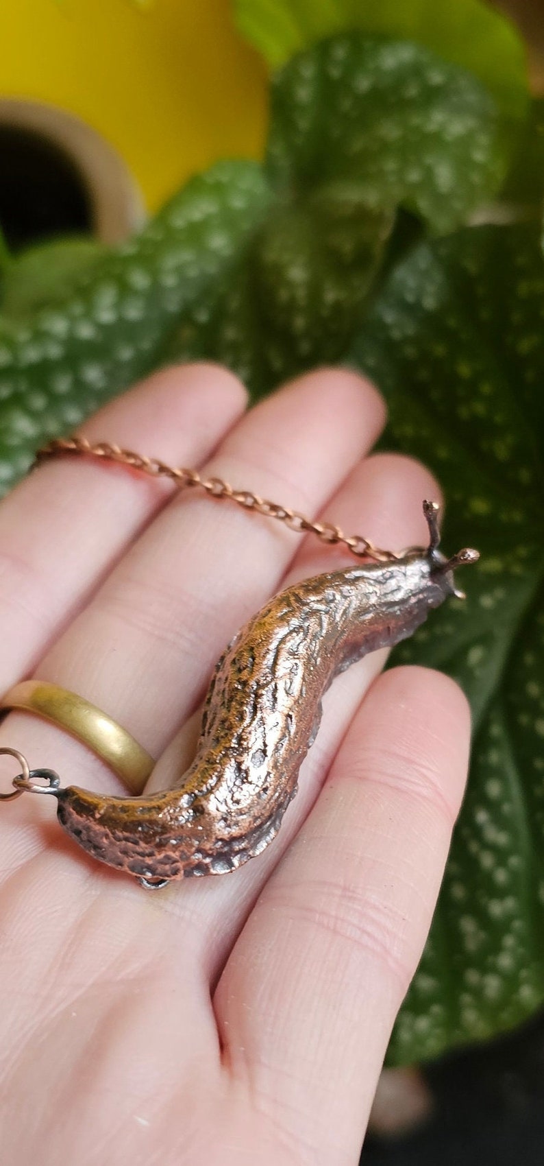 Copper Slug Necklace Hand Sculpted Bug Jewelry Goblincore Accessories-Electroformed Snail Pendant Rustic Nature-Inspired Jewelry image 5