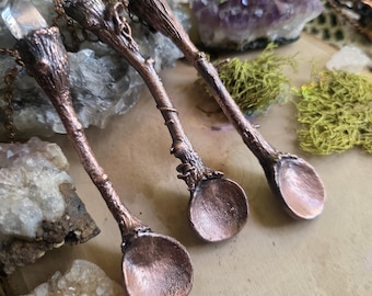 Copper Electroformed Spoon Necklace - Witchy Spoon for Spells - Crystal Pendant - Mushroom Tree Inspired Jewelry- Witchcraft Tools