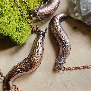 Copper Slug Necklace Hand Sculpted Bug Jewelry Goblincore Accessories-Electroformed Snail Pendant Rustic Nature-Inspired Jewelry image 1