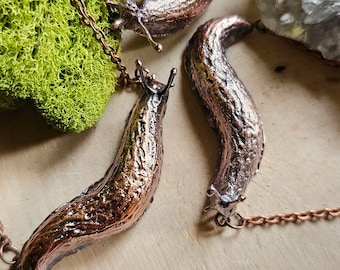 Copper Slug Necklace - Hand Sculpted Bug Jewelry - Goblincore Accessories-Electroformed Snail Pendant - Rustic Nature-Inspired Jewelry