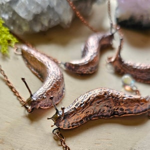 Copper Slug Necklace Hand Sculpted Bug Jewelry Goblincore Accessories-Electroformed Snail Pendant Rustic Nature-Inspired Jewelry image 6