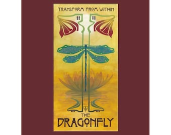 Dragonfly Wall Art | Art Nouveau Dragonfly Print | Nature Wall Decor | Inspirational Artwork | Vintage Poster Style Art