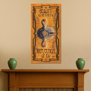 Swan Wall Art | Art Nouveau Swan Print | Rumi Quote Love Art | Romantic Bird Wall Decor | Reflection of You Artwork image 2