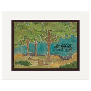 Rough Winds Grow Tough Trees Wall Art | Inspirational Tree Landscape Print | Arts & Crafts Style Nature Poster | Motivational Woodland Decor
