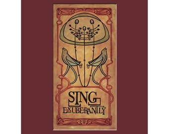 Songbird Wall Art | Sing Exuberantly | Art Nouveau Bird Print | Glasgow Style Bird Art | Arts & Crafts Nature Decor