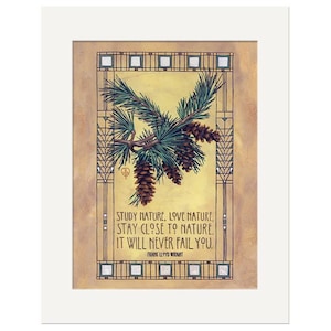 FLW Nature Wall Art | Frank Lloyd Wright Quote Poster | Pine Cone Botanical Art Print | Arts & Crafts Prairie Style Decor | Nature Wall Art