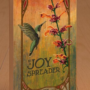Hummingbird Wall Art | Art Nouveau Hummingbird Print | Botanical Nature Decor | Inspirational Bird Artwork | Vintage Poster Style Art Wooden Plaque