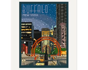 Buffalo New York Wall Art | Vintage Buffalo Travel Poster | Buffalo Skyline Wall Art | WPA Style City Print | Buffalo New York Poster
