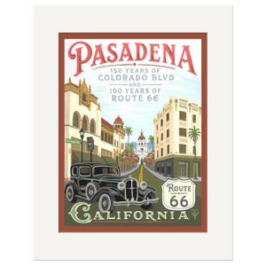 Pasadena CA Route 66 Wall Art | Route 66 Home Decor | Vintage Travel Poster | WPA Style California Print