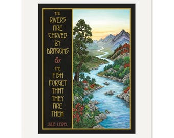 The Rivers Wall Art | The Rivers Are Carved by Dragons Print | Mountain Landscape Poster | Visual Poetry Decor | Choose Your Path Artwork