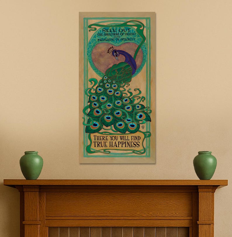 Peacock Wall Art | Art Nouveau Peacock Print | Arts & Crafts Style Bird Art | Inspirational Nature Wall Decor bild 2