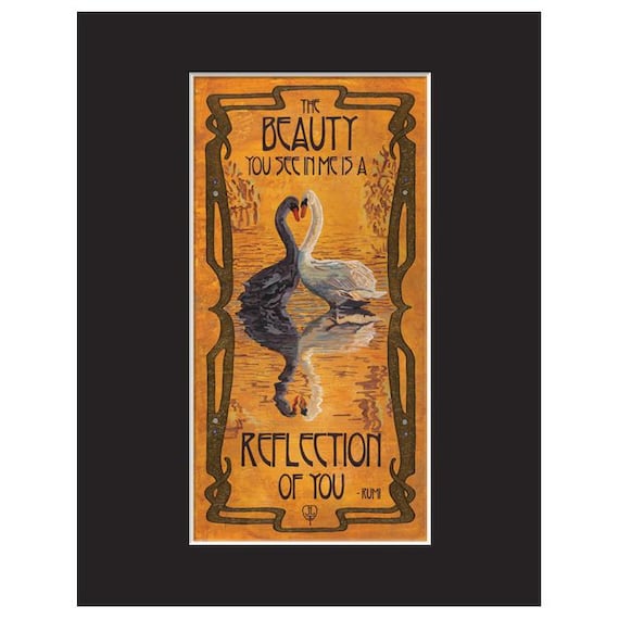 Swan Wall Art | Art Nouveau Swan Print | Rumi Quote Love Art | Romantic Bird Wall Decor | Reflection of You Artwork