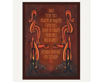 Grove Park Inn Fireplace Quote Wall Art | Arts & Crafts Style Poster | Historic Asheville Inn Saying | Cozy Hearth Lodge Decor